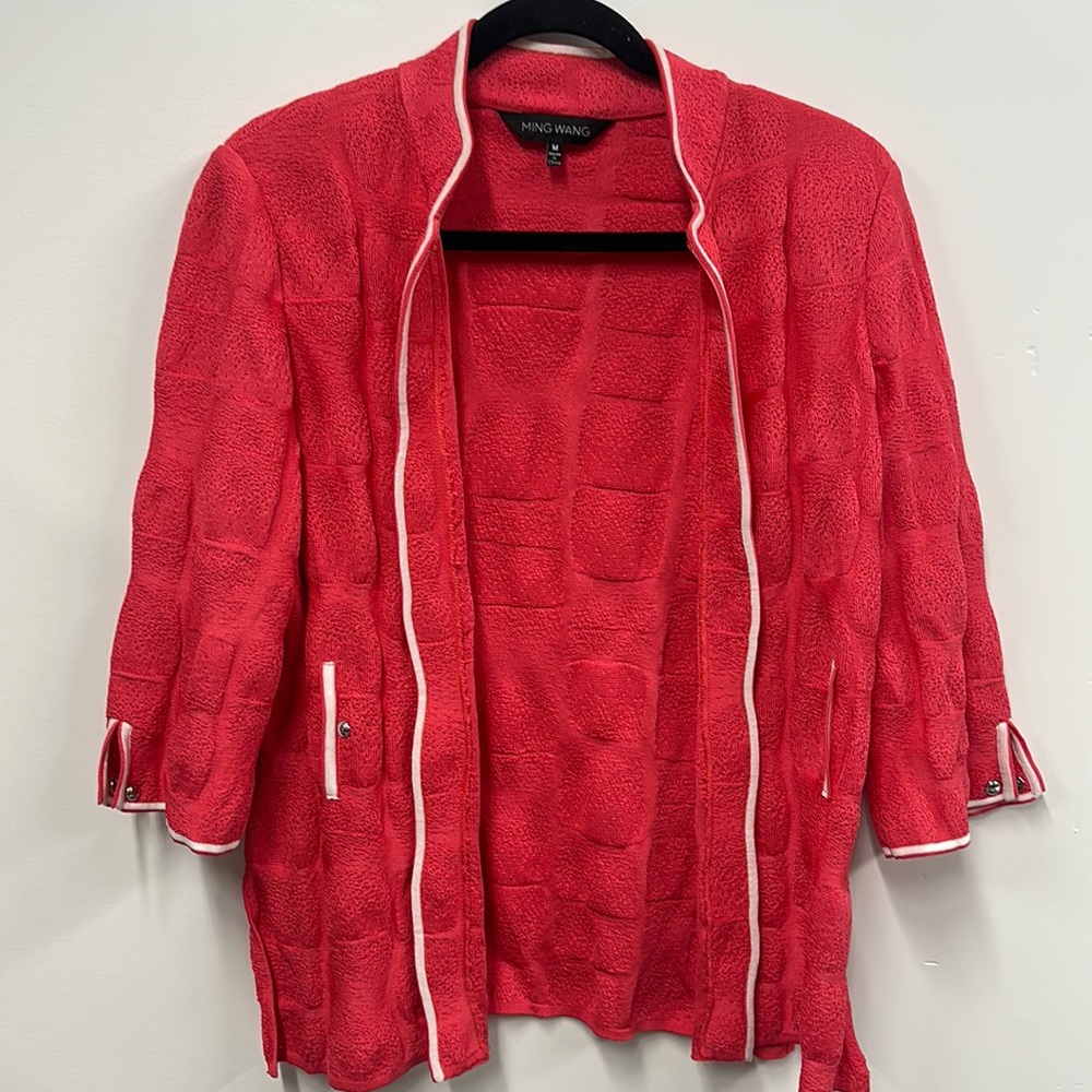 Ming Wang Coral Pink Cardigan Jacket Single Hook Closure M vintage